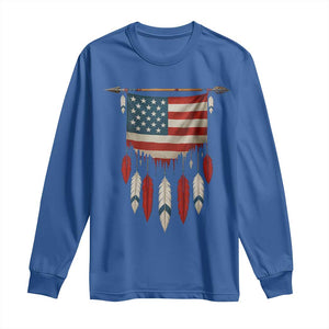 Native American Vintage Feathers USA Flag Long Sleeve Shirt TS11 Royal Blue Print Your Wear