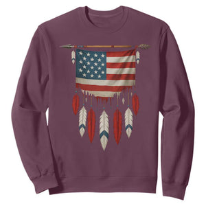 Native American Vintage Feathers USA Flag Sweatshirt TS11 Maroon Print Your Wear