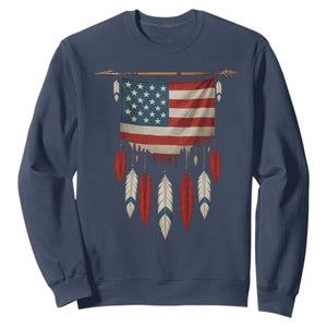 Native American Vintage Feathers USA Flag Sweatshirt TS11 Navy Print Your Wear
