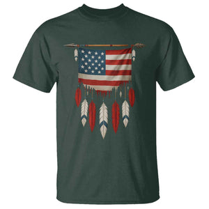 Native American Vintage Feathers USA Flag T Shirt TS11 Dark Forest Green Print Your Wear