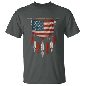Native American Vintage Feathers USA Flag T Shirt TS11 Dark Heather Print Your Wear