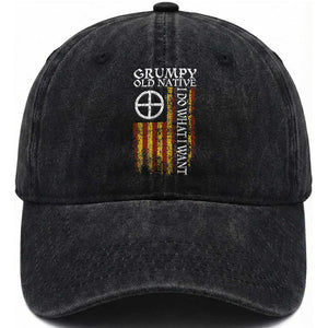 Funny Native American Washed Cotton Baseball Cap Grumpy Old Native I Do What I Want American Flag