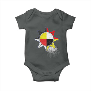 Oglala Lakota Native American Medicine Wheel Feathers Baby Onesie TS11 Dark Heather Print Your Wear