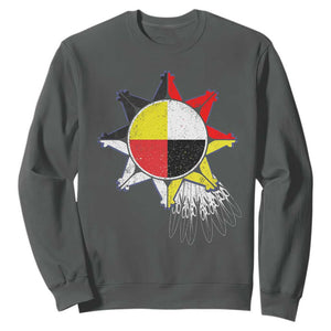 Oglala Lakota Native American Medicine Wheel Feathers Sweatshirt TS11 Dark Heather Print Your Wear