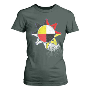 Oglala Lakota Native American Medicine Wheel Feathers T Shirt For Women TS11 Dark Forest Green Print Your Wear