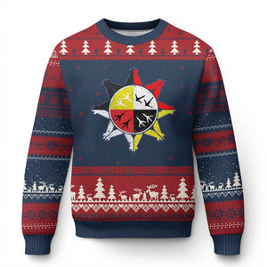 Oglala Lakota Nation Medicine Wheel Native American Ugly Christmas Sweater TS11 Navy Red Print Your Wear