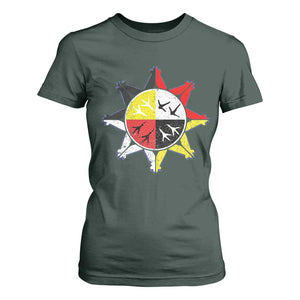 Oglala Lakota Nation Medicine Wheel Native American T Shirt For Women TS11 Dark Forest Green Print Your Wear