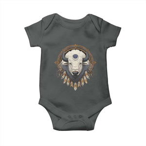 Native American White Buffalo And Eagle Feathers Baby Onesie TS11 Dark Heather Print Your Wear