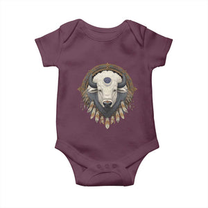 Native American White Buffalo And Eagle Feathers Baby Onesie TS11 Maroon Print Your Wear