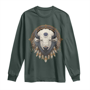 Native American White Buffalo And Eagle Feathers Long Sleeve Shirt TS11 Dark Forest Green Print Your Wear