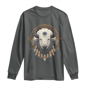 Native American White Buffalo And Eagle Feathers Long Sleeve Shirt TS11 Dark Heather Print Your Wear