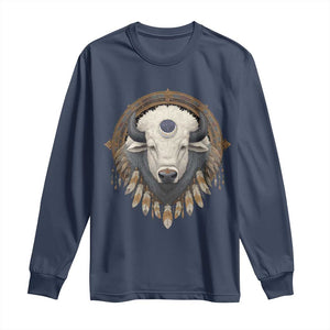 Native American White Buffalo And Eagle Feathers Long Sleeve Shirt TS11 Navy Print Your Wear