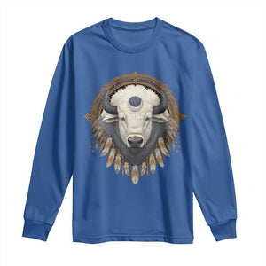 Native American White Buffalo And Eagle Feathers Long Sleeve Shirt TS11 Royal Blue Print Your Wear