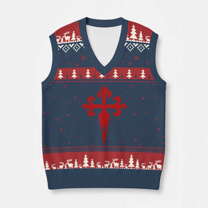 Vintage Cross of St James Order of Santiago V-Neck Knit Sweater Vest