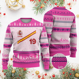 Espana Spain Football Ugly Christmas Sweater Spanish Flag Stripes Number 19 Athletic Soccer National Pride