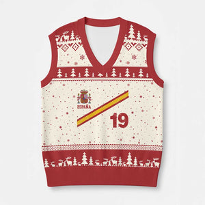 Espana Spain Football V-Neck Knit Sweater Vest Spanish Flag Stripes Number 19 Athletic Soccer National Pride