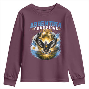 Argentina Champions 2026 Youth Sweatshirt Proud Argentinian Football Fan TS11 Maroon Print Your Wear