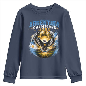 Argentina Champions 2026 Youth Sweatshirt Proud Argentinian Football Fan TS11 Navy Print Your Wear