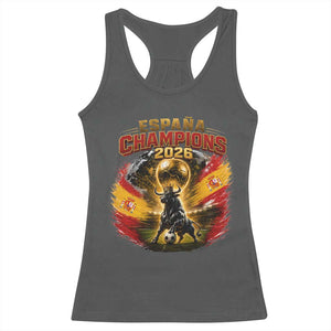 Espana Champions 2026 Racerback Tank Top Spain Football Fan Spanish Bull Graphic TS11 Dark Heather Print Your Wear
