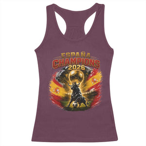 Espana Champions 2026 Racerback Tank Top Spain Football Fan Spanish Bull Graphic TS11 Maroon Print Your Wear