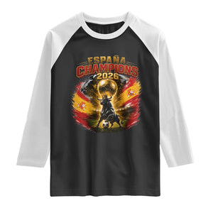 Espana Champions 2026 Raglan Shirt Spain Football Fan Spanish Bull Graphic TS11 Black White Print Your Wear