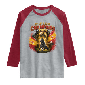 Espana Champions 2026 Raglan Shirt Spain Football Fan Spanish Bull Graphic TS11 Heather Gray Heather Red Print Your Wear