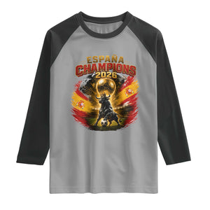 Espana Champions 2026 Raglan Shirt Spain Football Fan Spanish Bull Graphic TS11 Sport Gray Black Print Your Wear