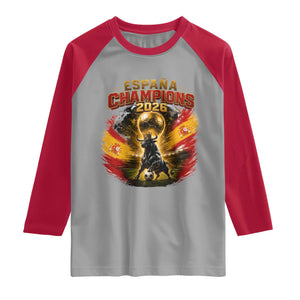 Espana Champions 2026 Raglan Shirt Spain Football Fan Spanish Bull Graphic TS11 Sport Gray Red Print Your Wear