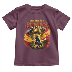 Espana Champions 2026 Toddler T Shirt Spain Football Fan Spanish Bull Graphic TS11 Maroon Print Your Wear
