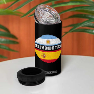 Spanish Argentinian Roots 4 in 1 Can Cooler Tumbler Yes I'm Both Of Them Vintage Spain Argentina Half Flag