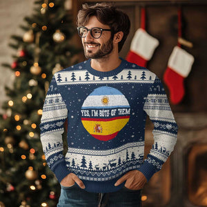 Spanish Argentinian Roots Ugly Christmas Sweater Yes I'm Both Of Them Vintage Spain Argentina Half Flag