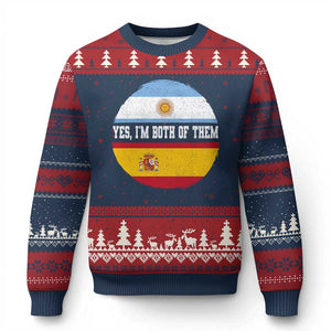Spanish Argentinian Roots Ugly Christmas Sweater Yes I'm Both Of Them Vintage Spain Argentina Half Flag