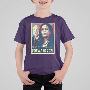 Harris Walz T Shirt For Kid Forward 2024 Not Going Back Signature Portraits TS11 Purple Print Your Wear