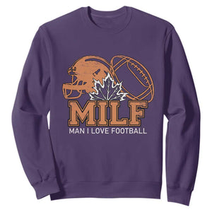 Funny American Football Sweatshirt MILF Man I Love Footbal Maple Leaf Vintage Footbal Helmet TS11 Purple Print Your Wear