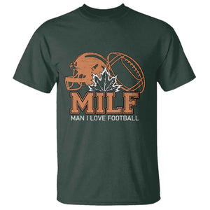Funny American Football T Shirt MILF Man I Love Footbal Maple Leaf Vintage Footbal Helmet TS11 Dark Forest Green Print Your Wear
