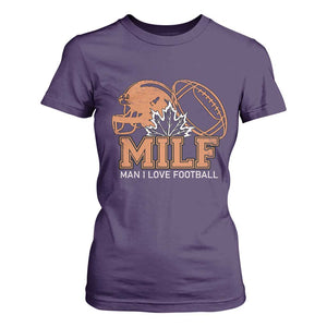 Funny American Football T Shirt For Women MILF Man I Love Footbal Maple Leaf Vintage Footbal Helmet TS11 Purple Print Your Wear