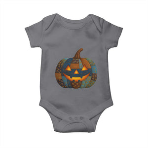 Halloween Blue Denim Patchwork Spooky Pumpkin Baby Onesie TS11 Charcoal Print Your Wear
