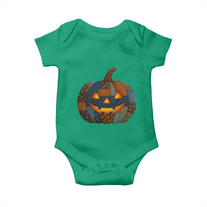 Halloween Blue Denim Patchwork Spooky Pumpkin Baby Onesie TS11 Irish Green Print Your Wear