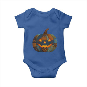Halloween Blue Denim Patchwork Spooky Pumpkin Baby Onesie TS11 Royal Blue Print Your Wear