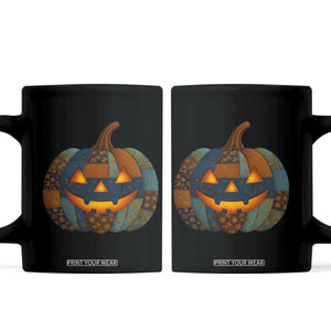 Halloween Blue Denim Patchwork Spooky Pumpkin Coffee Mug TS11 Black Print Your Wear