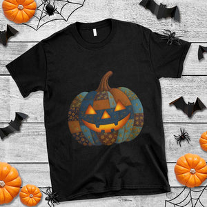 Halloween Blue Denim Patchwork Spooky Pumpkin T Shirt TS11 Black Print Your Wear