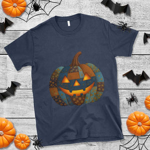 Halloween Blue Denim Patchwork Spooky Pumpkin T Shirt TS11 Navy Print Your Wear