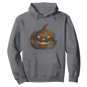 Halloween Blue Denim Patchwork Spooky Pumpkin Hoodie TS11 Charcoal Print Your Wear