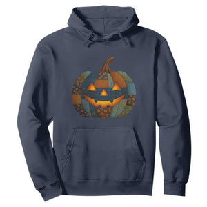 Halloween Blue Denim Patchwork Spooky Pumpkin Hoodie TS11 Navy Print Your Wear