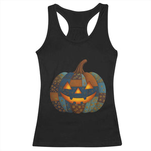 Halloween Blue Denim Patchwork Spooky Pumpkin Racerback Tank Top TS11 Black Print Your Wear