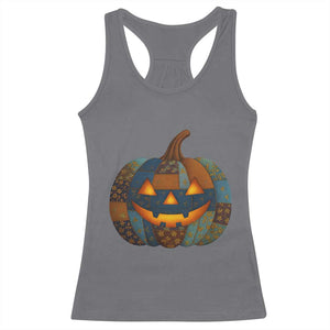 Halloween Blue Denim Patchwork Spooky Pumpkin Racerback Tank Top TS11 Charcoal Print Your Wear