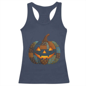 Halloween Blue Denim Patchwork Spooky Pumpkin Racerback Tank Top TS11 Navy Print Your Wear
