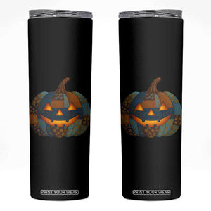 Halloween Blue Denim Patchwork Spooky Pumpkin Skinny Tumbler TS11 Black Print Your Wear