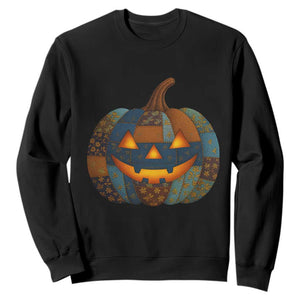 Halloween Blue Denim Patchwork Spooky Pumpkin Sweatshirt TS11 Black Print Your Wear