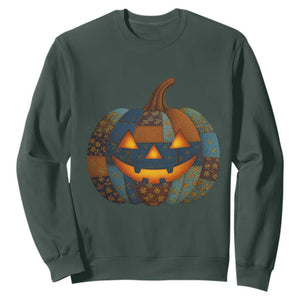 Halloween Blue Denim Patchwork Spooky Pumpkin Sweatshirt TS11 Dark Forest Green Print Your Wear